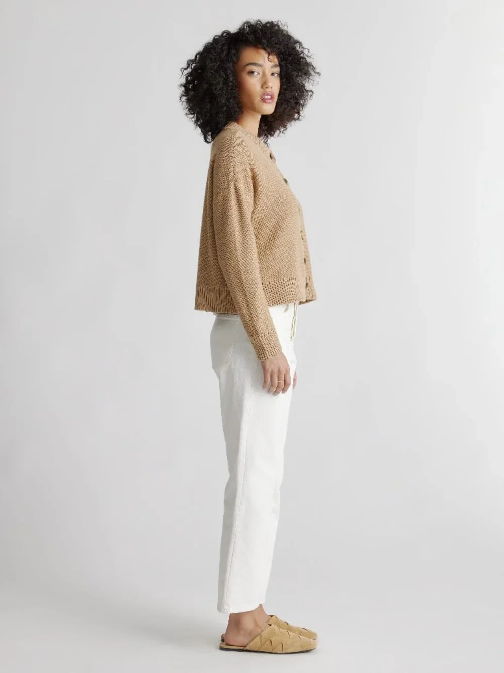 Organic Cotton Cropped Cardigan in Camel - Picture 7 of 10